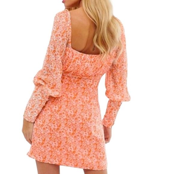 The East Order Orange White Peaches Bohemian Mini Dress Size XS - Picture 1 of 16